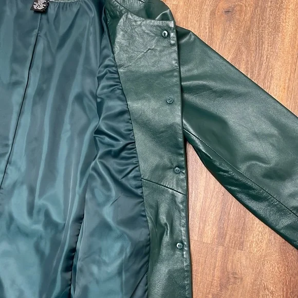 Neimann Marcus Basic Women’s Long Leather Coat, Pine Green Size XL - Picture 14 of 15